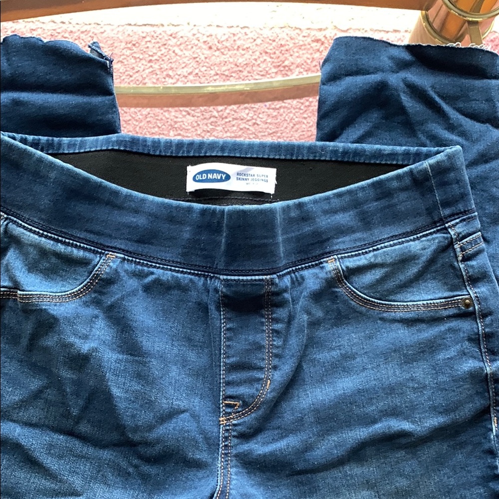 Old Navy Blue Distressed Jeggings with Elastic Waistband and Stretch Fabric